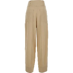 Beige Pants with hidden closure and front pleats in wool blend for women