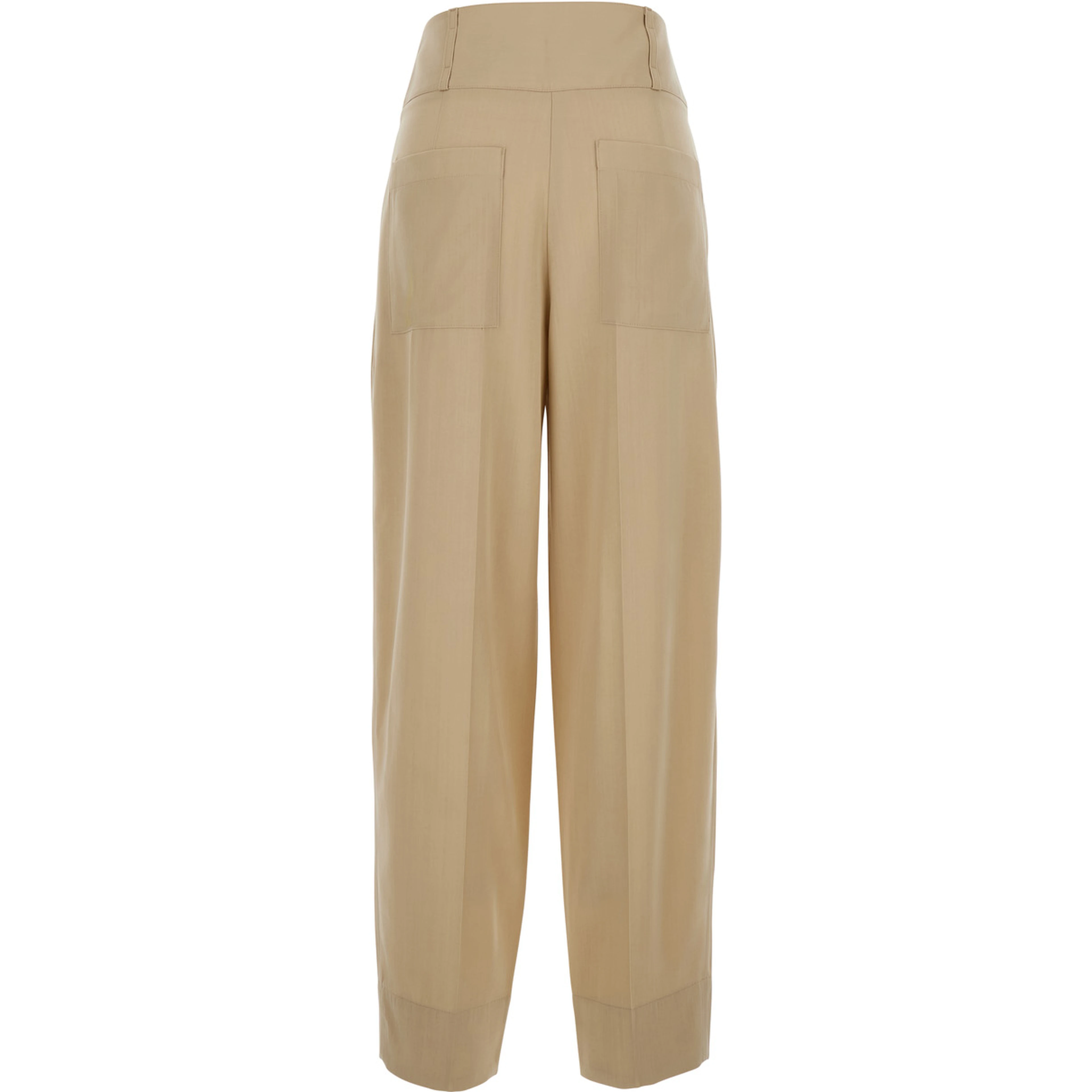 Beige Pants with hidden closure and front pleats in wool blend for women