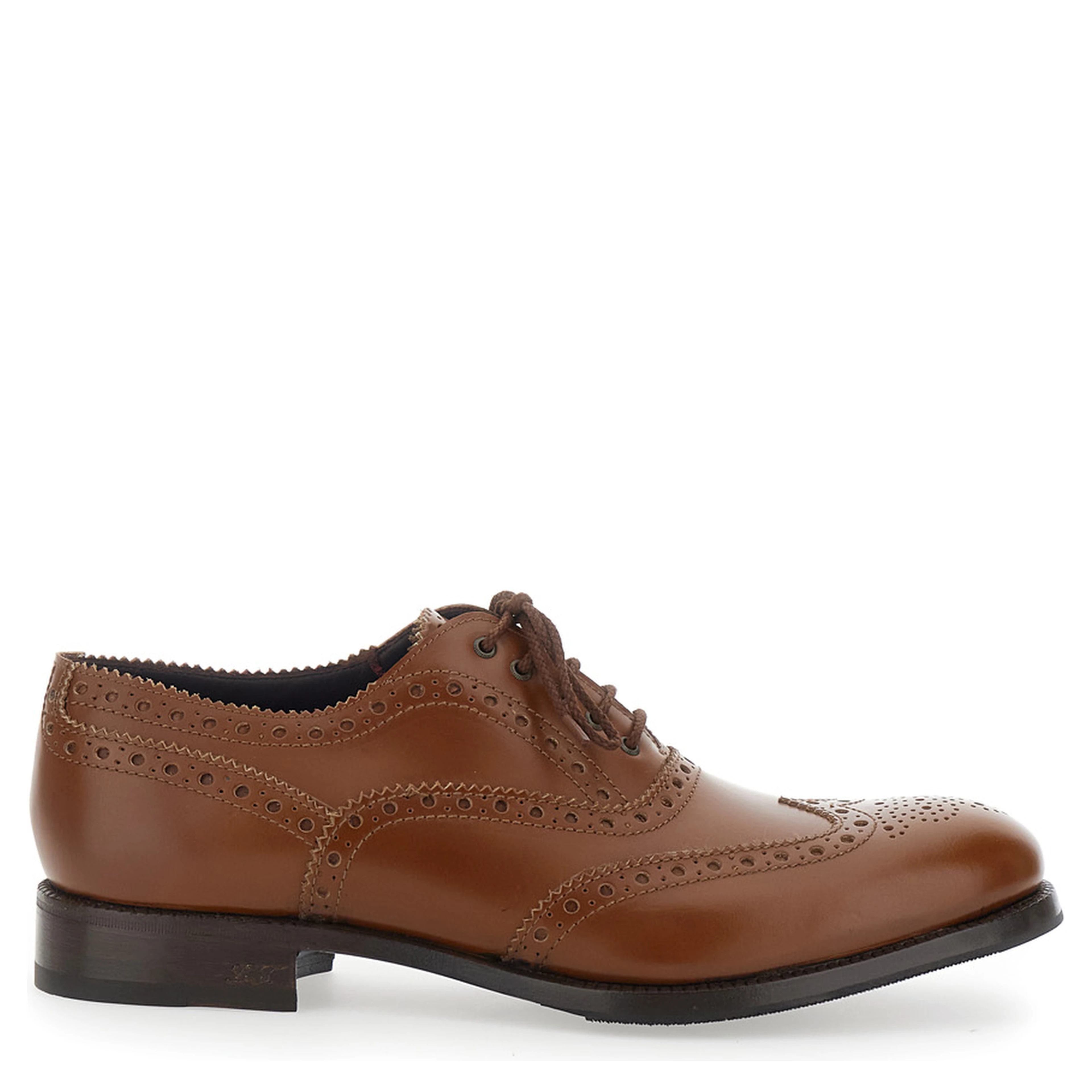Brown Lace-up Shoes with Front Lace Closure and Low Heel in Leather for Men