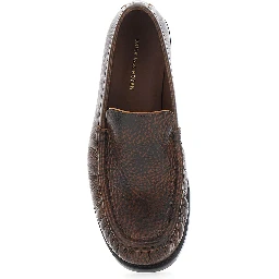 Brown loafers with low heel and rounded toe in leather for women