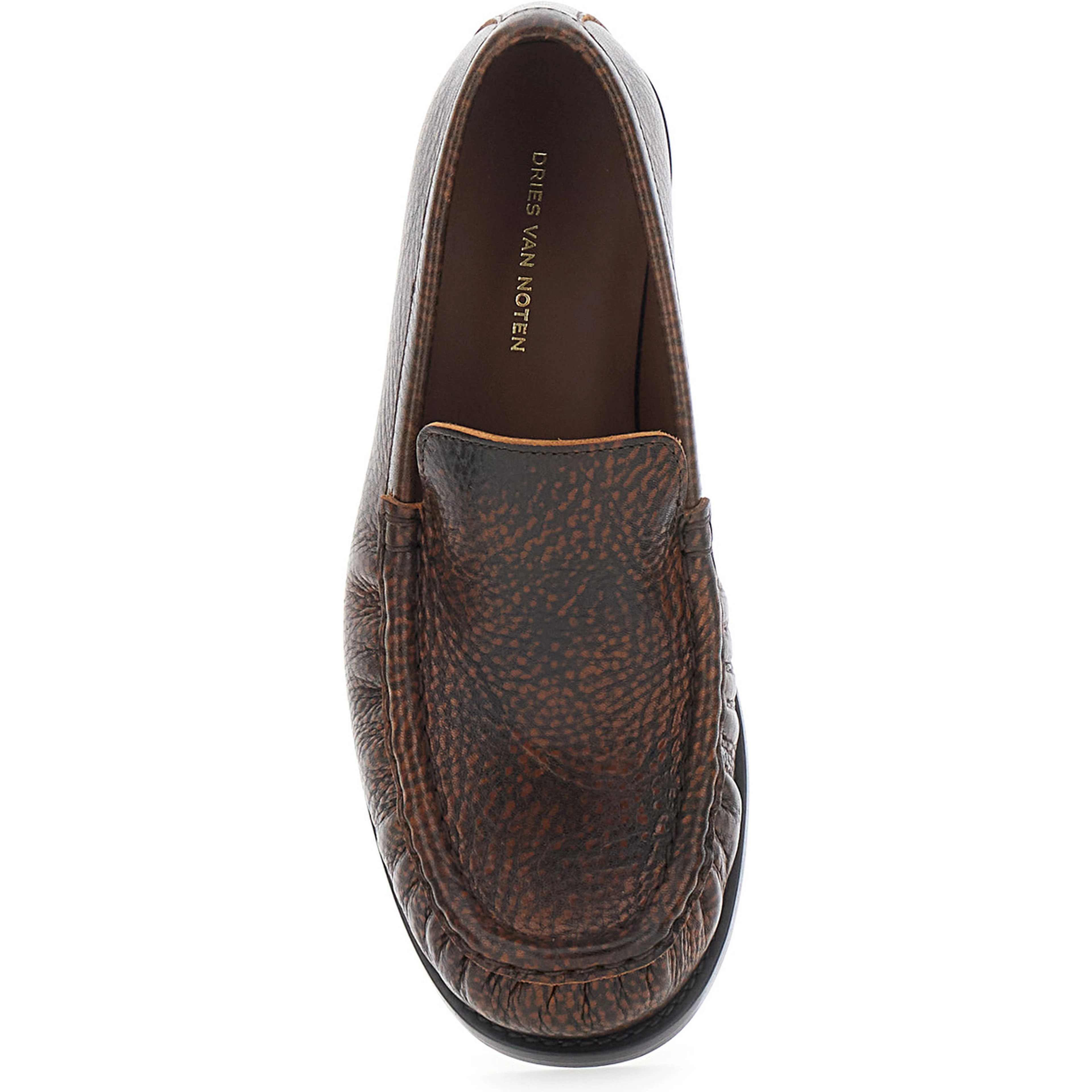 Brown loafers with low heel and rounded toe in leather for women