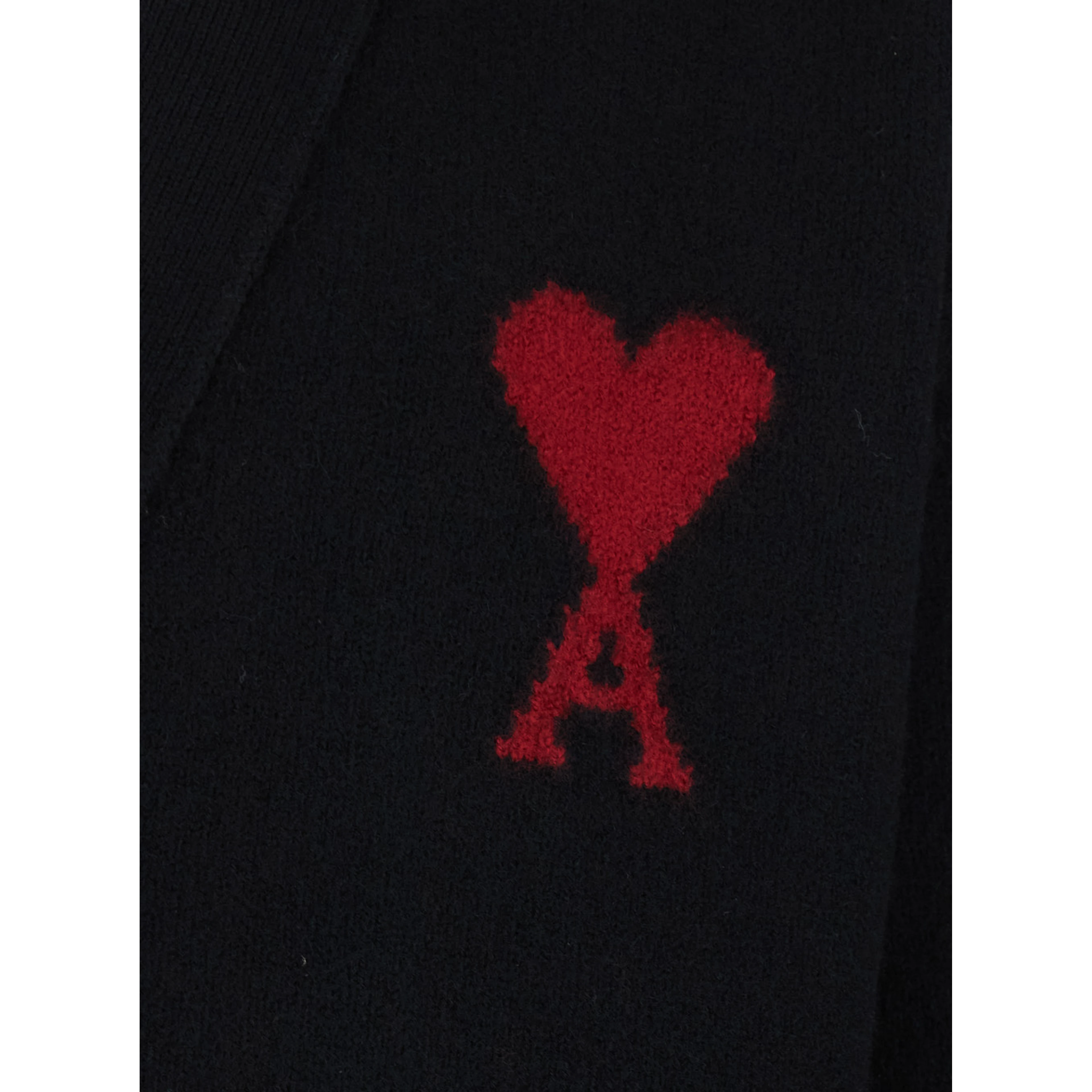 Cardigan with V-Neck and ADC Embroidery on Front in Black Wool for Men