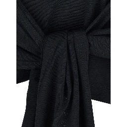 Black Top with round neckline and waist knot in Tech Fabric and Cotton for women