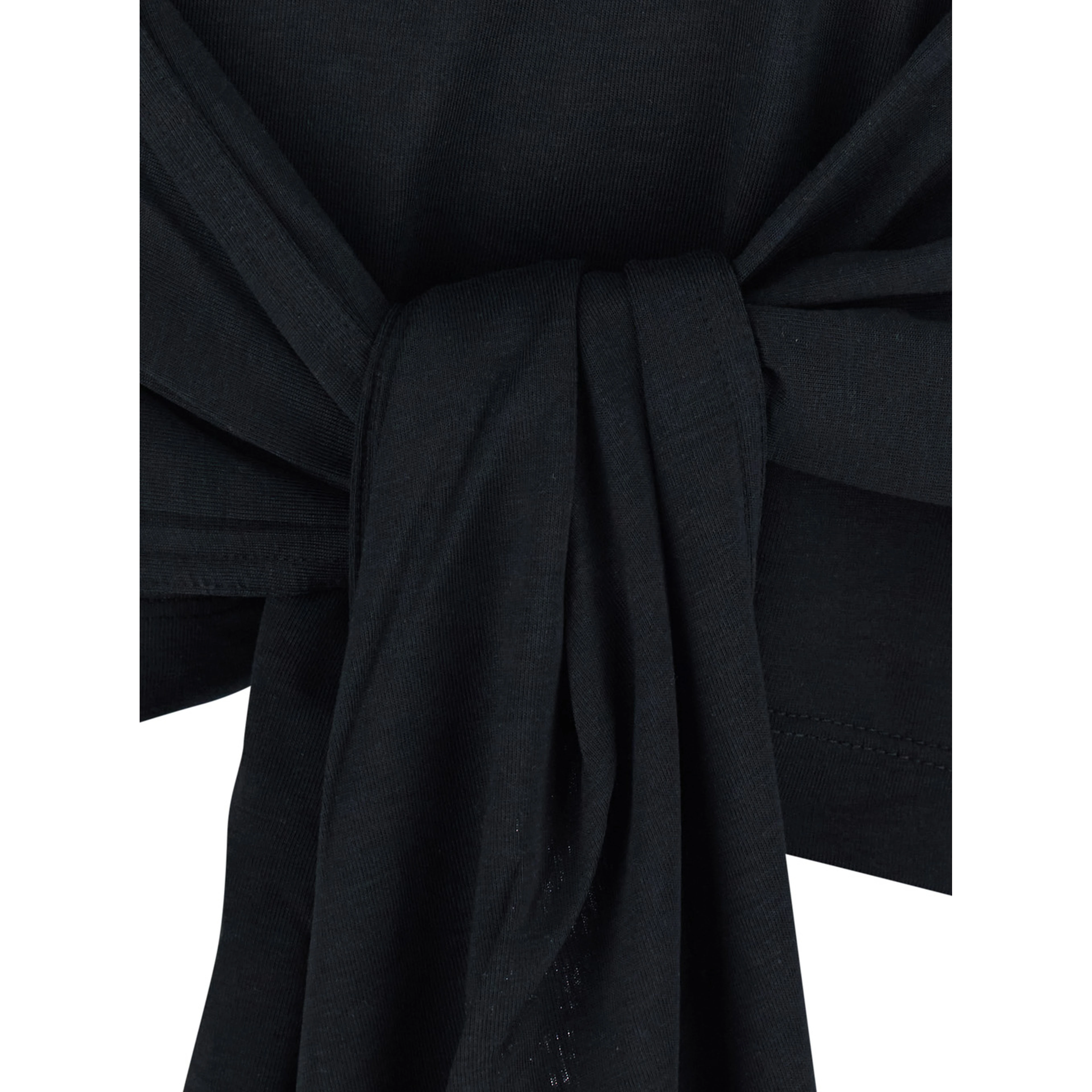 Black Top with round neckline and waist knot in Tech Fabric and Cotton for women