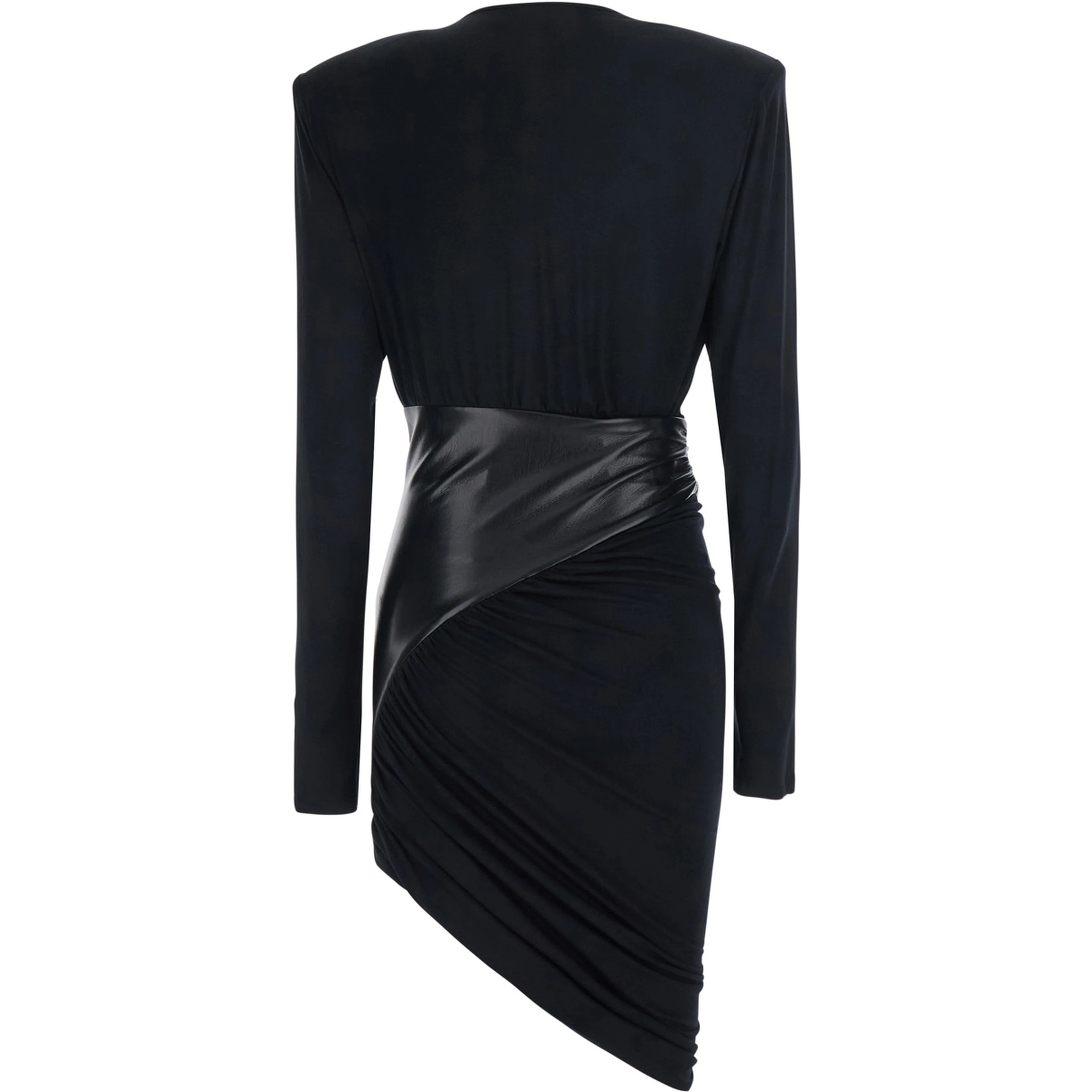 URSULA black Dress with ecoleather details and draped design in viscose for women