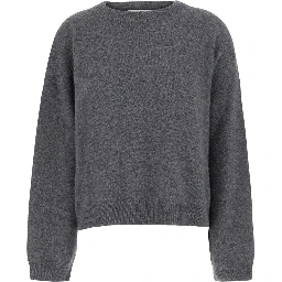 Tristan Gray Sweater with round neck and Dropped shoulders in blend wool women