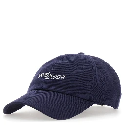 Blue Baseball Cap with Embroidered Logo Lettering on the Front in Cotton for Men