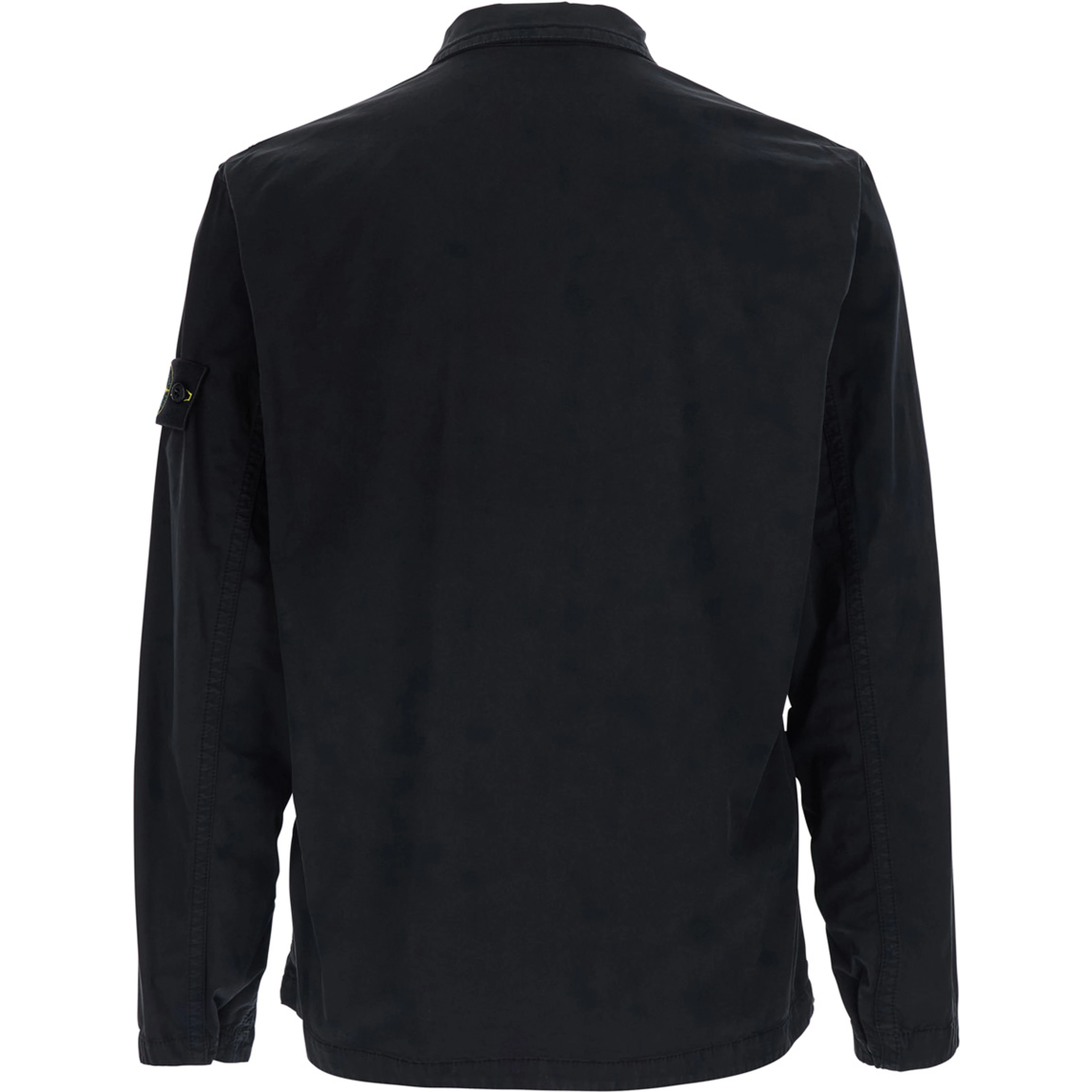 Black Shirt with classic collar and logo patch on the sleeve in cotton for men