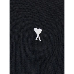 Polo Shirt with AMI DE COEUR logo embroidered on the front in Black Cotton for Men