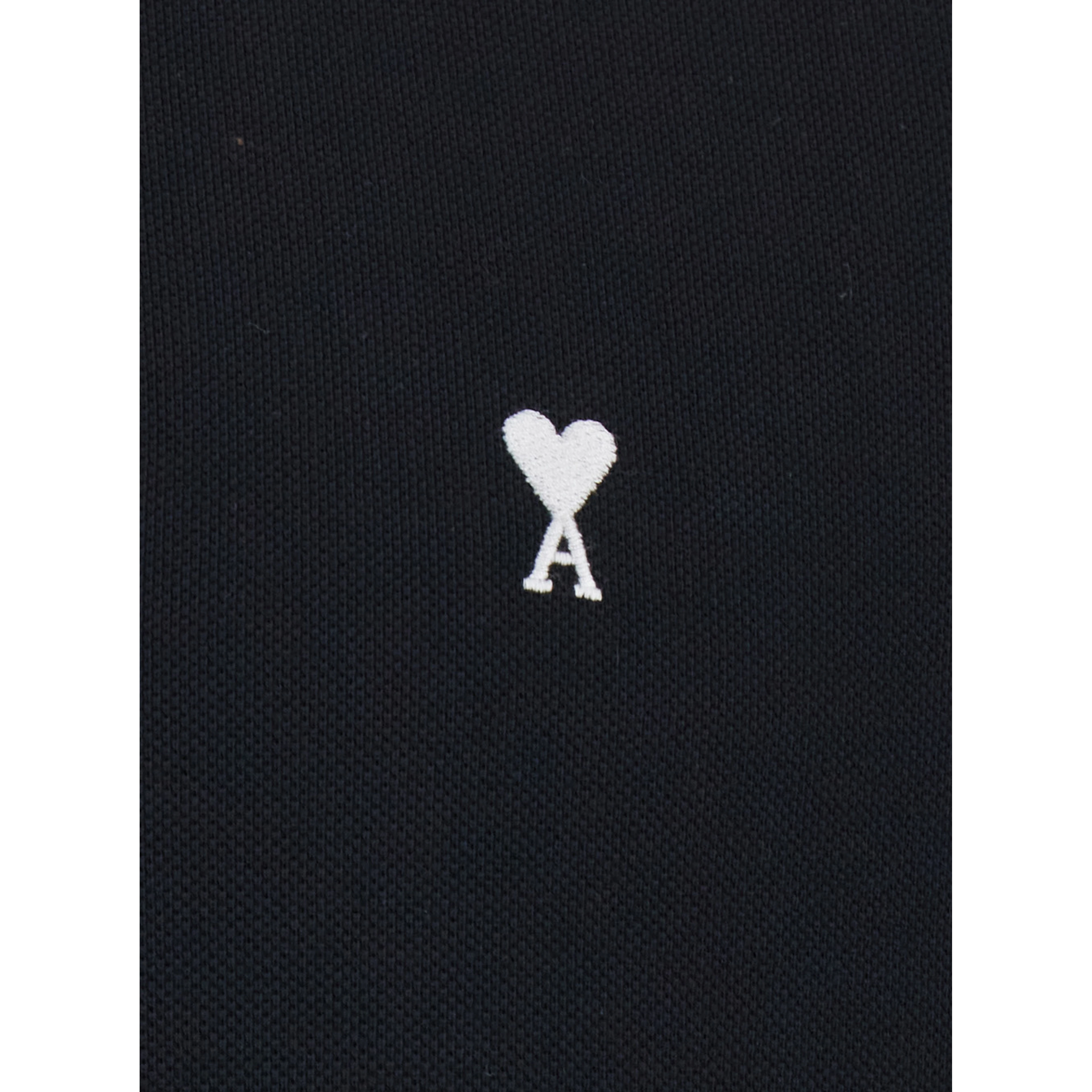 Polo Shirt with AMI DE COEUR logo embroidered on the front in Black Cotton for Men