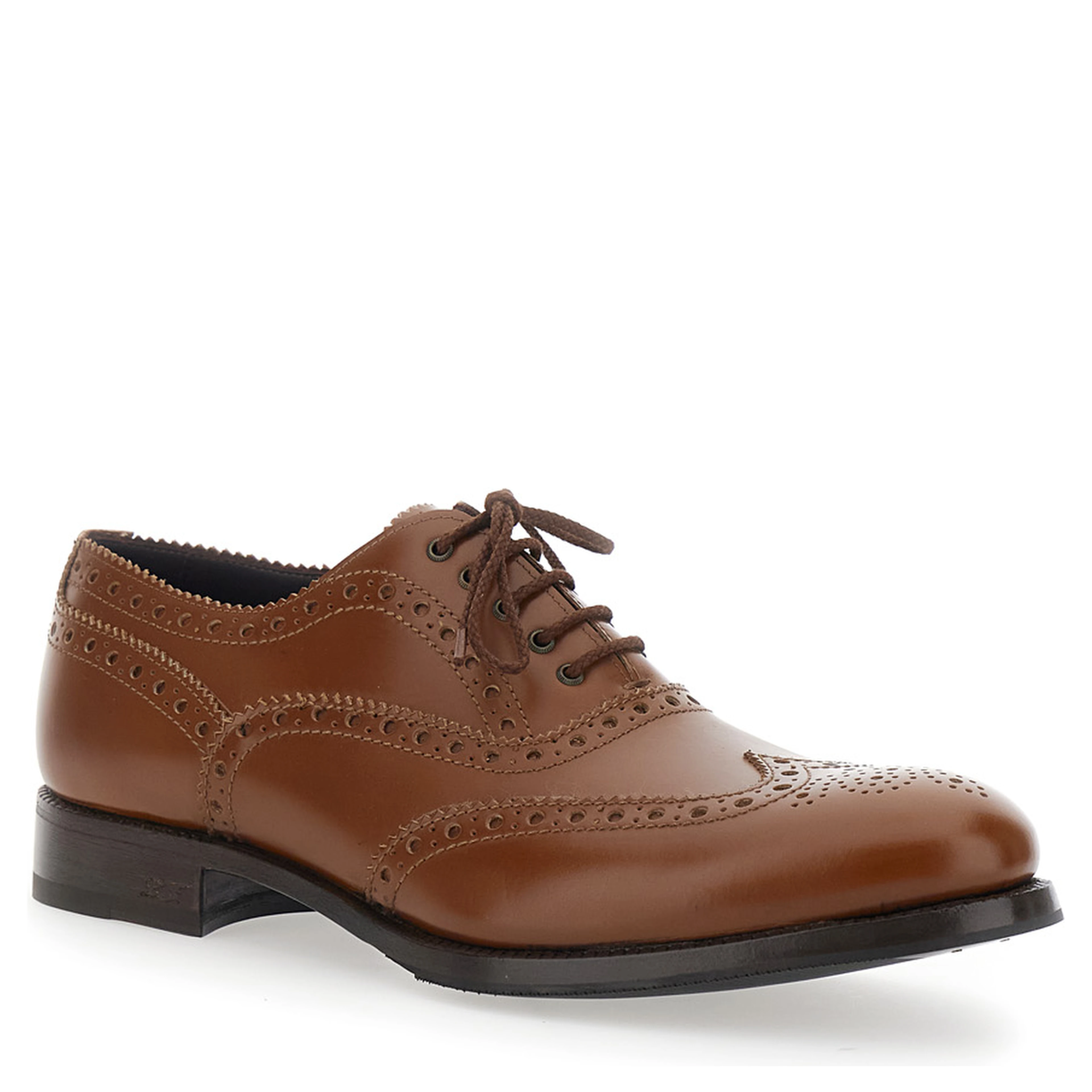 Brown Lace-up Shoes with Front Lace Closure and Low Heel in Leather for Men