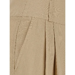 Beige Pants with hidden closure and front pleats in wool blend for women