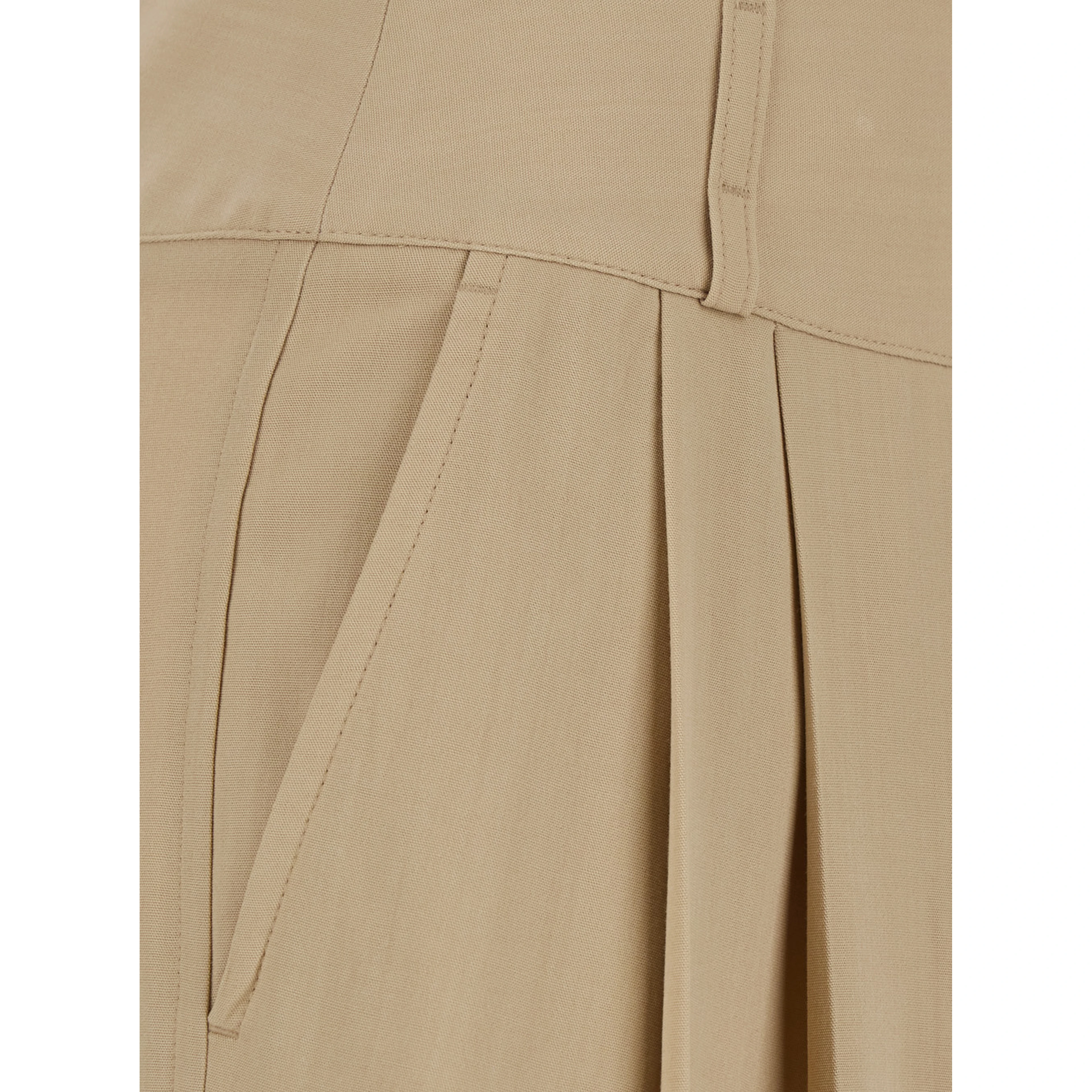 Beige Pants with hidden closure and front pleats in wool blend for women