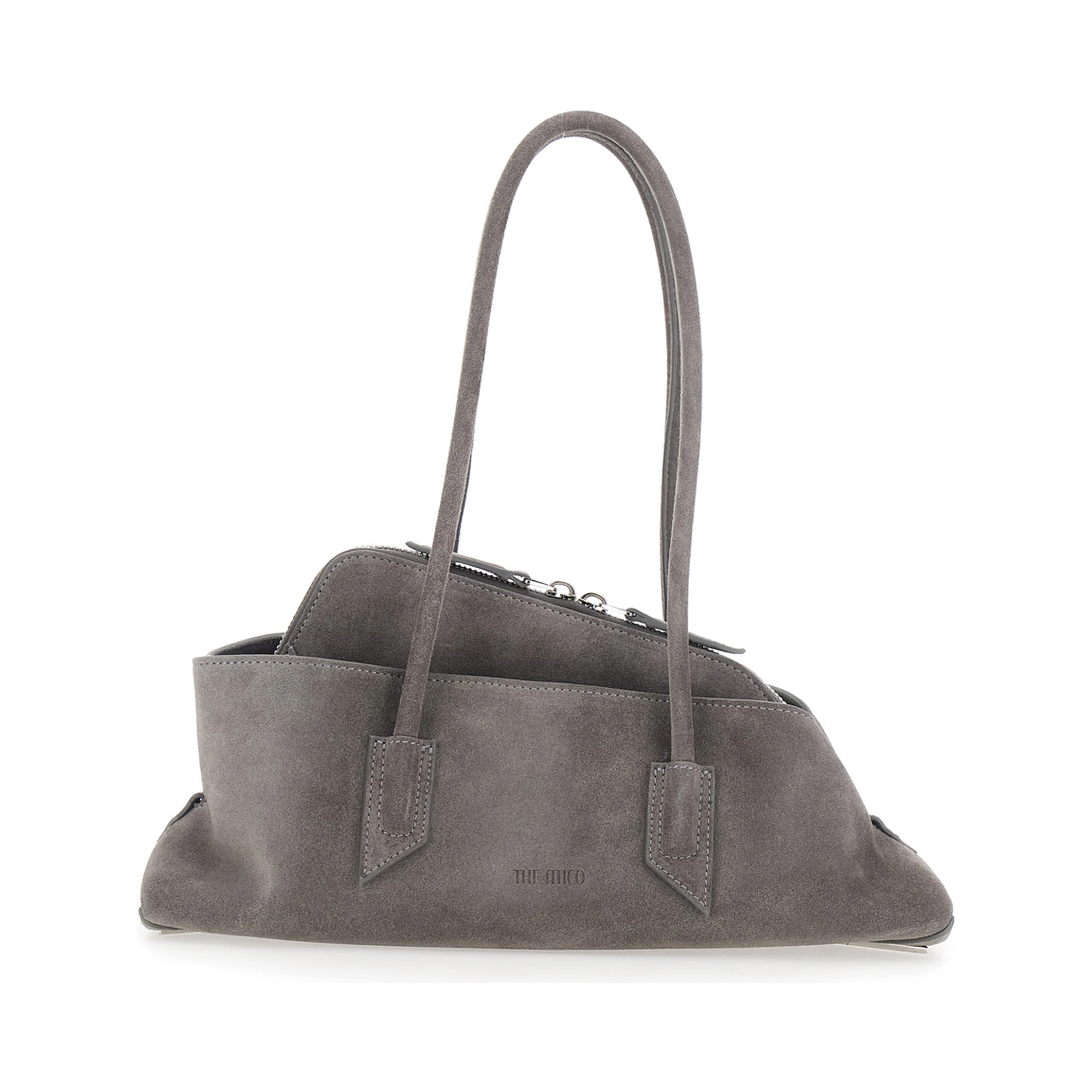 La Passeggiata Grey Small Shoulder Bag with Two Top Handles in Suede for Women