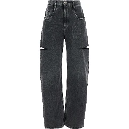 Five-pocket design Ripped Black Cotton Denim Jeans Woman