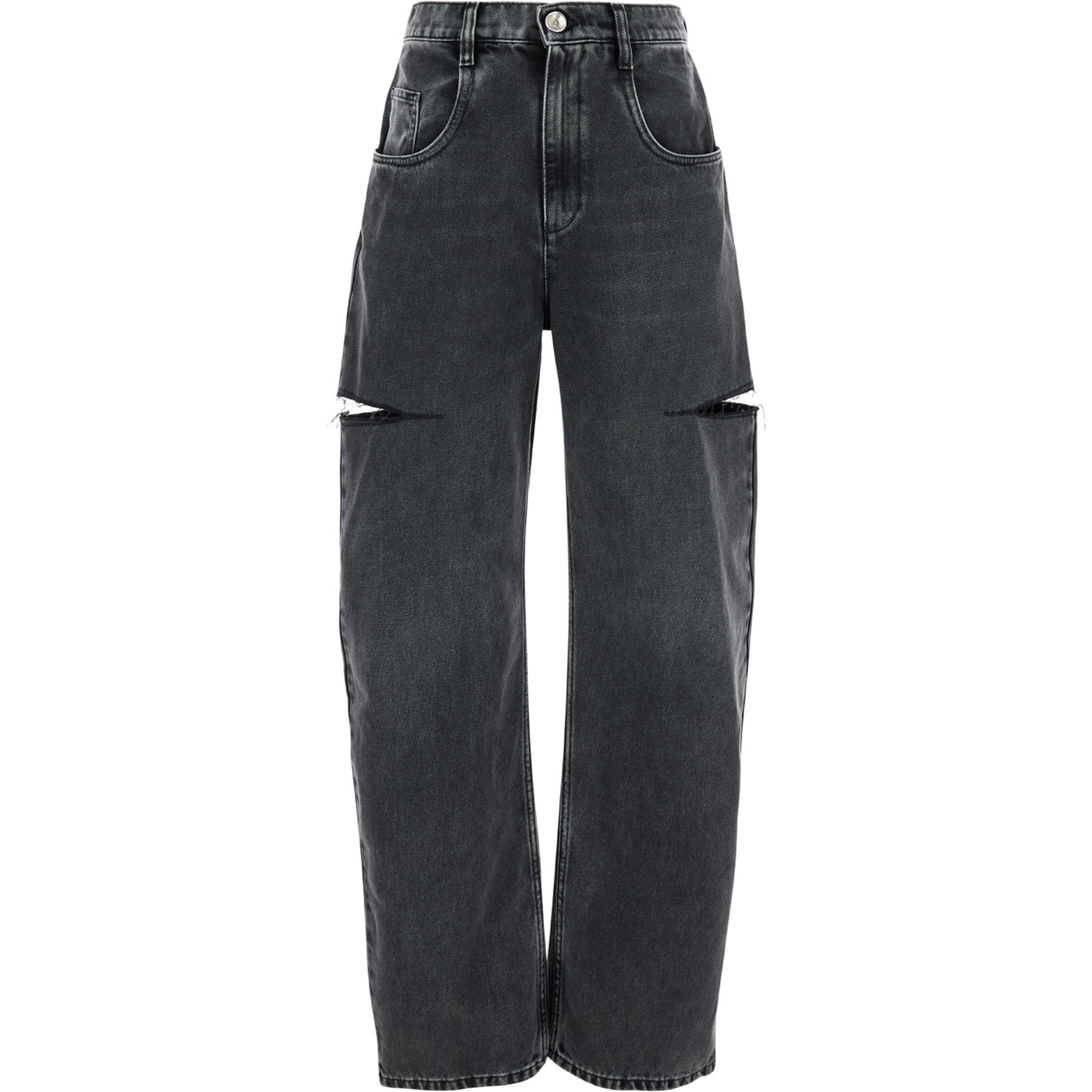 Five-pocket design Ripped Black Cotton Denim Jeans Woman