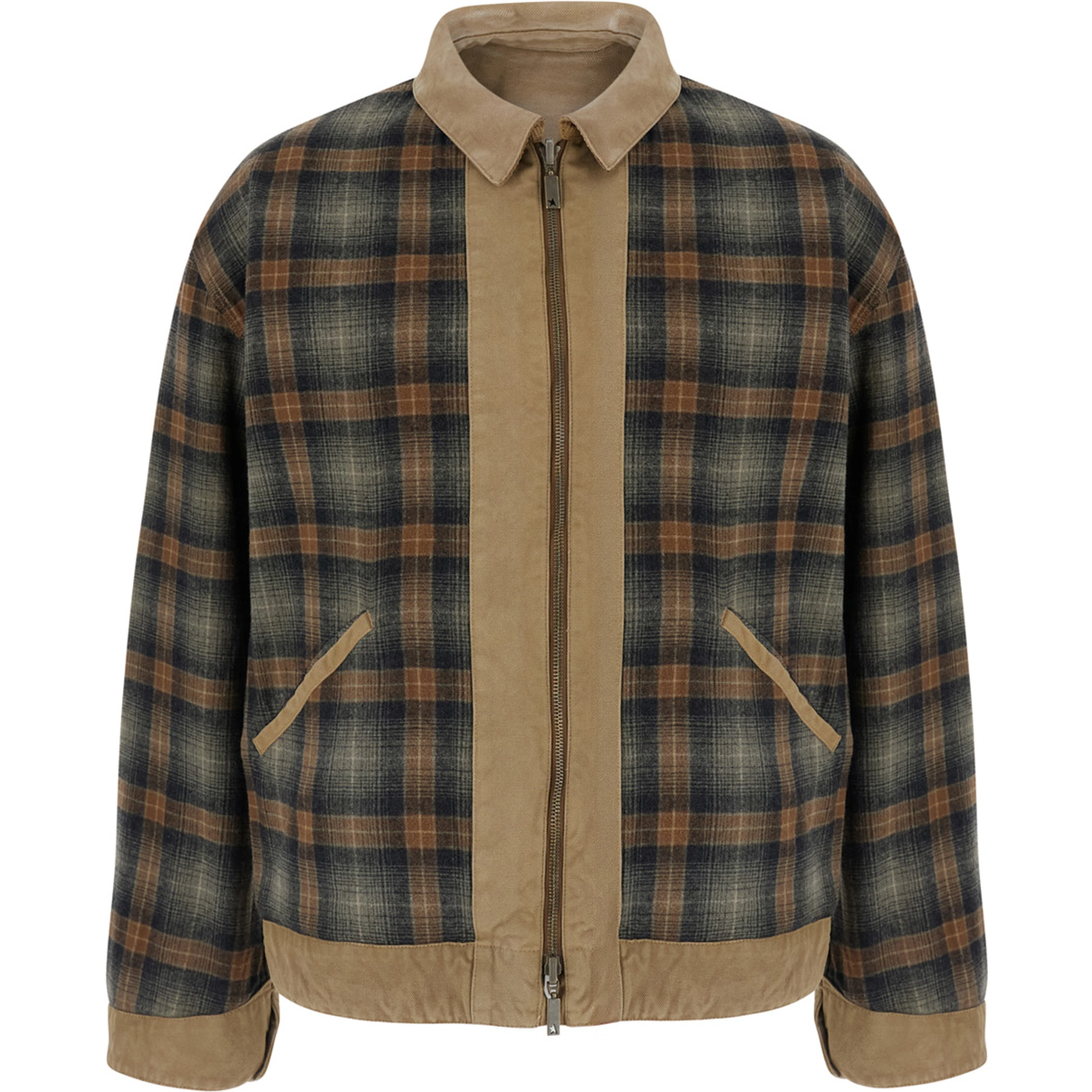 beige Workwear jacket with reversible design and lived-in effect in cotton for men