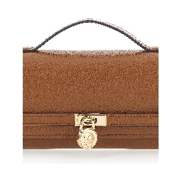 Hamilton Moderne Brown Clutch with Lock Detail on the Front in Hammered Leather Women