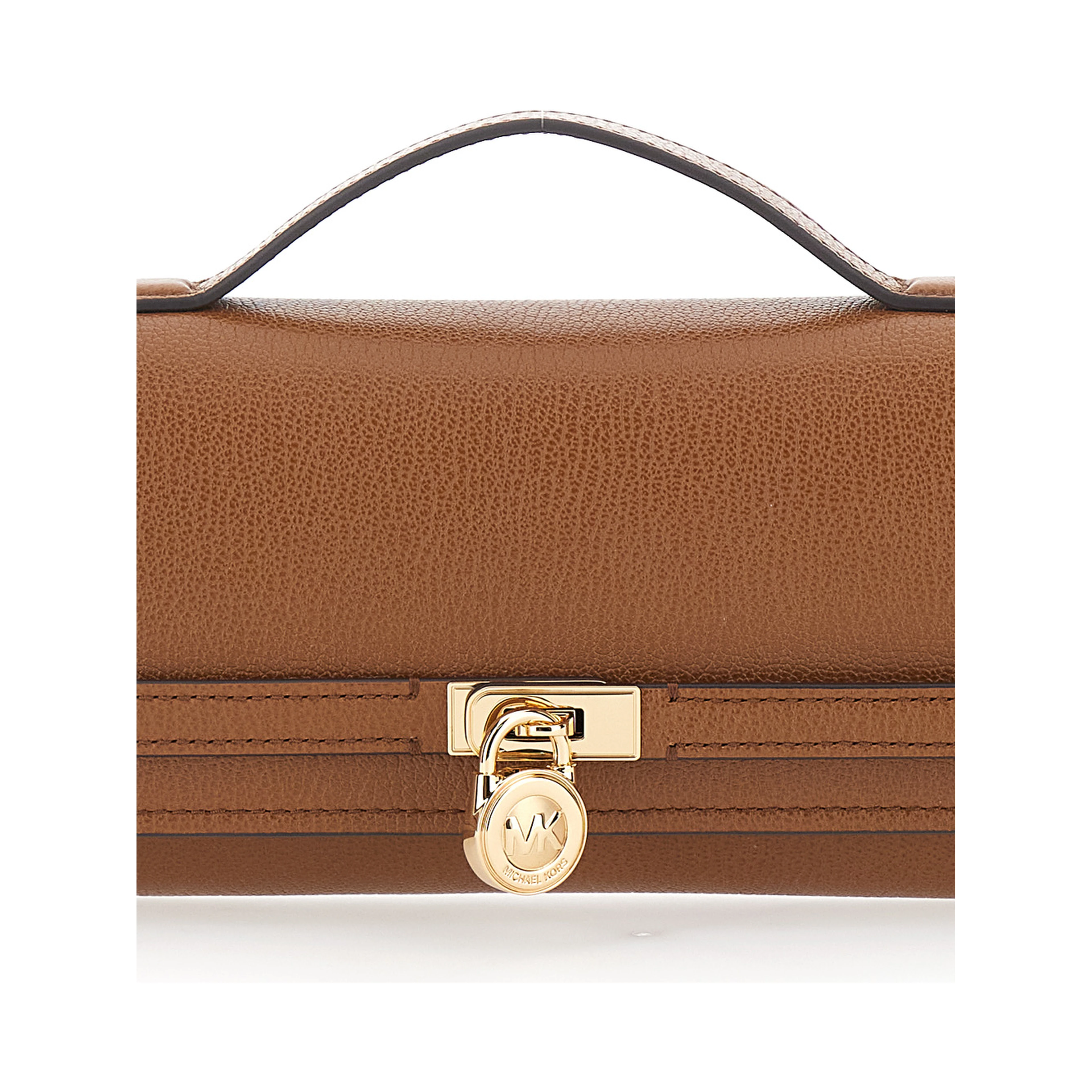 Hamilton Moderne Brown Clutch with Lock Detail on the Front in Hammered Leather Women