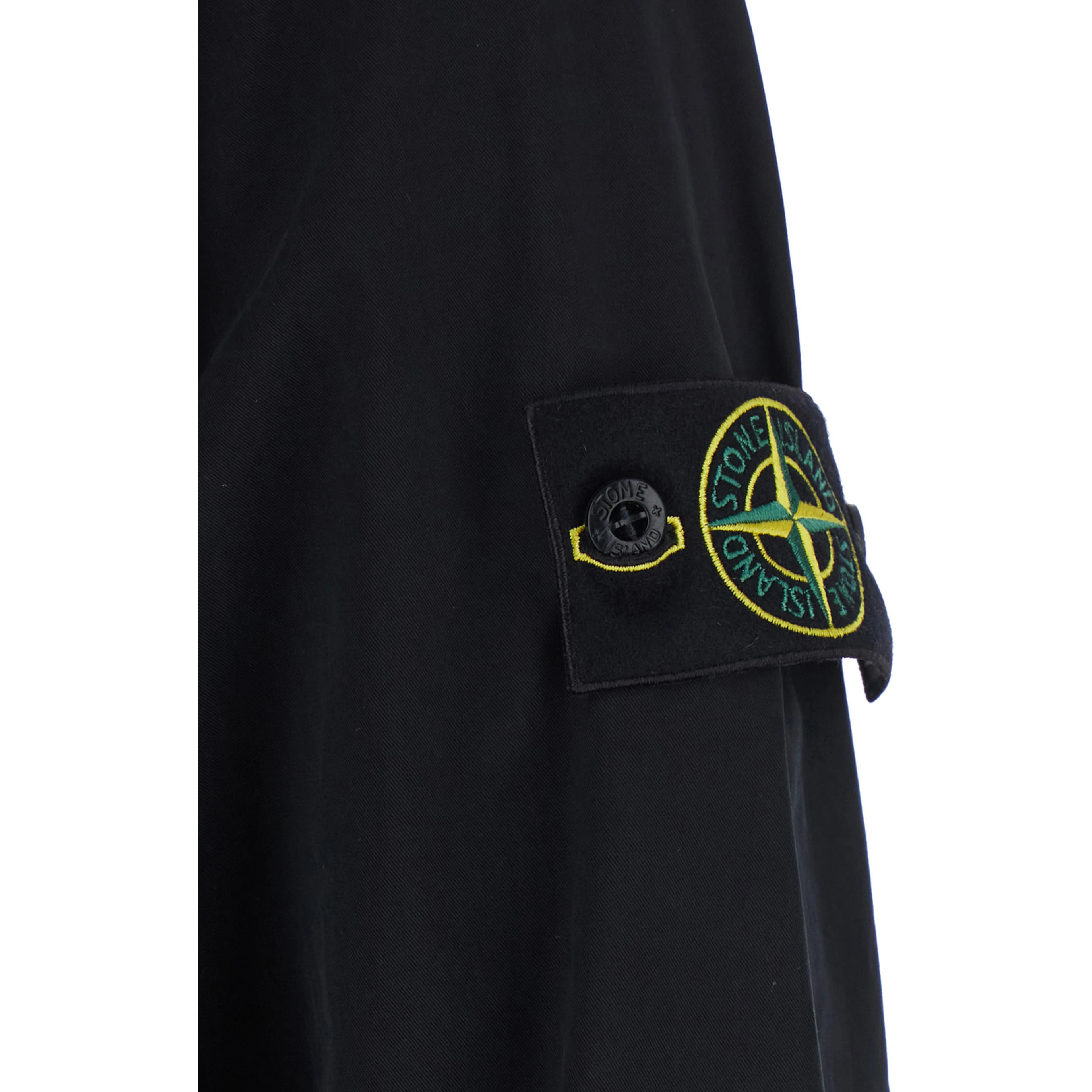 Black Shirt with classic collar and logo patch on the sleeve in cotton for men