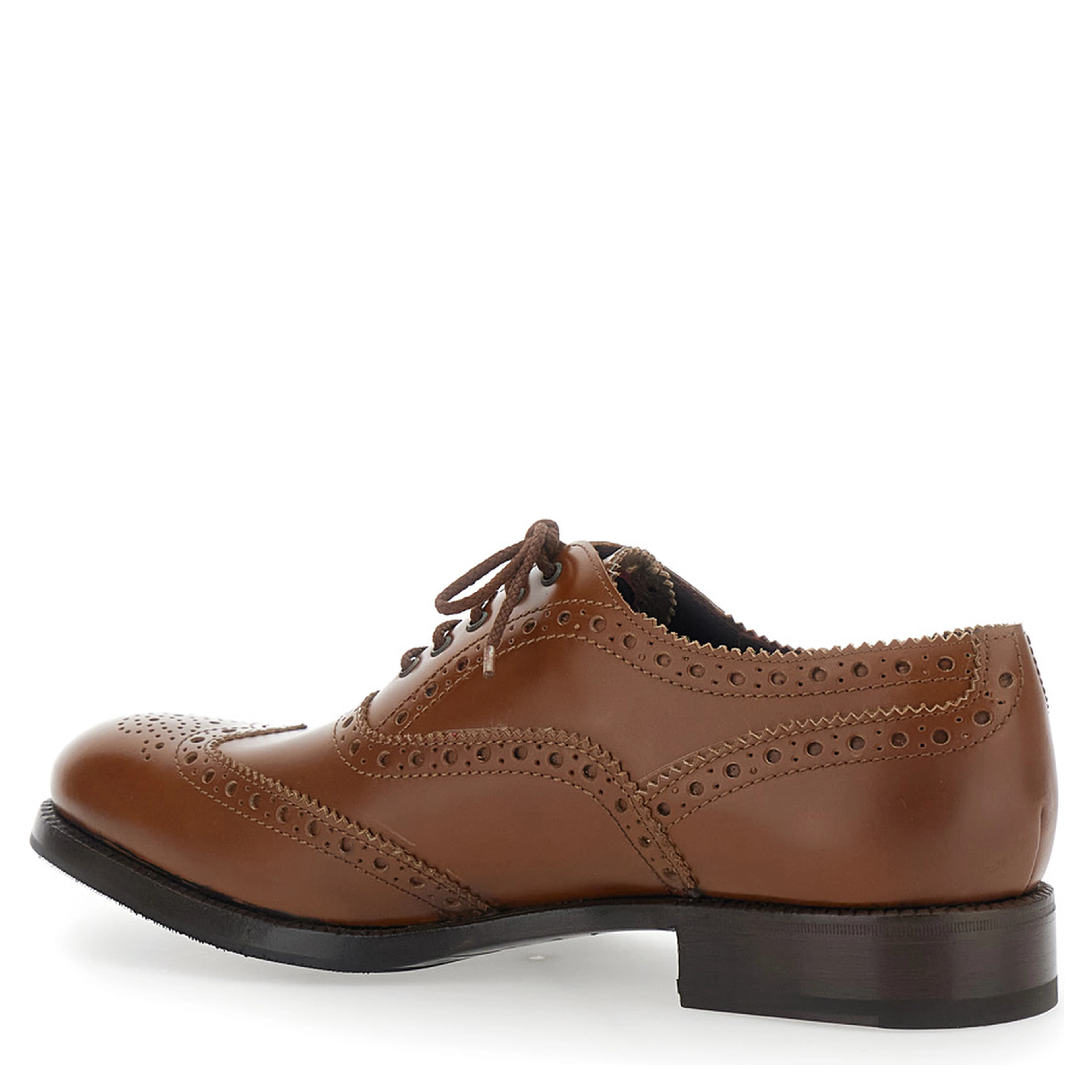 Brown Lace-up Shoes with Front Lace Closure and Low Heel in Leather for Men