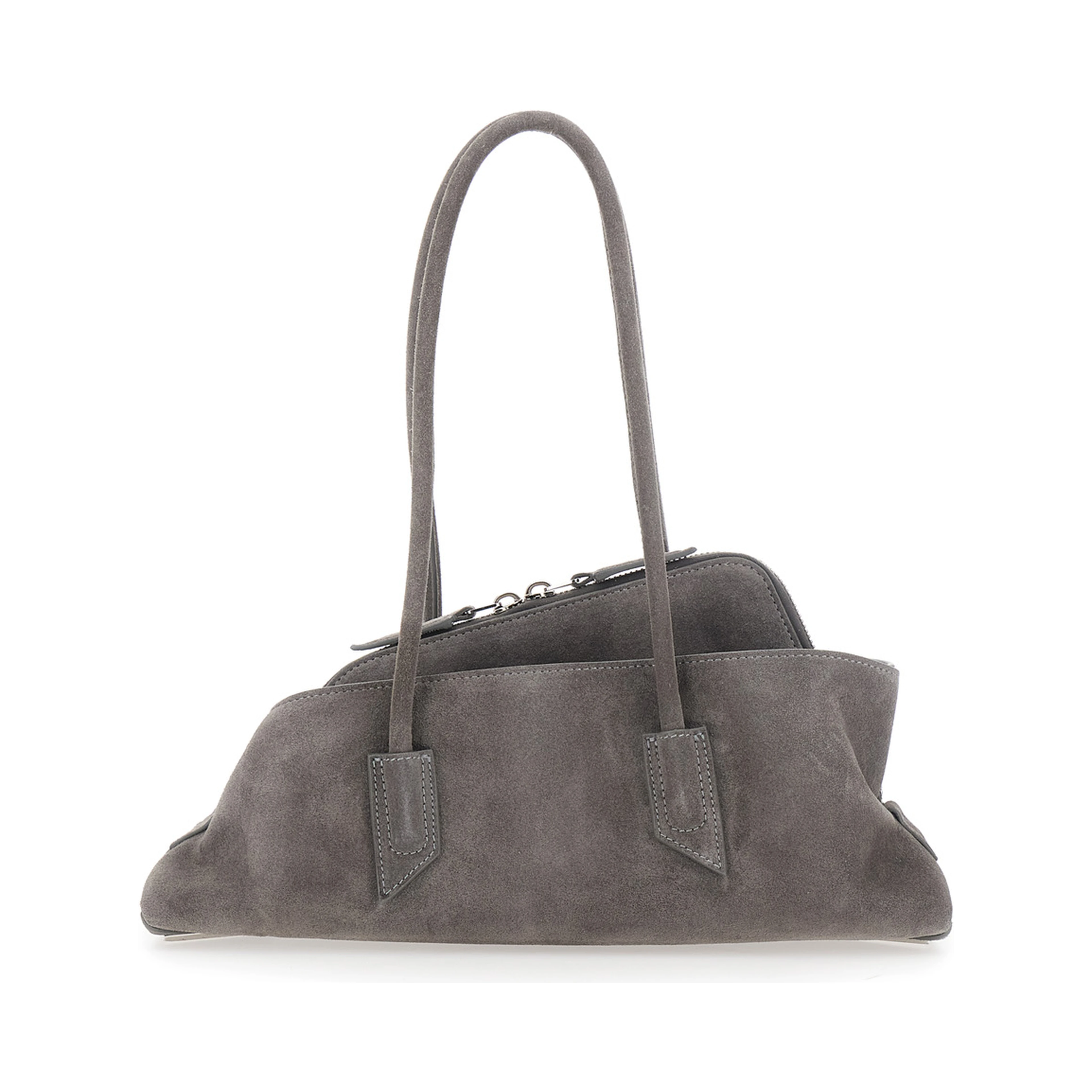 La Passeggiata Grey Small Shoulder Bag with Two Top Handles in Suede for Women