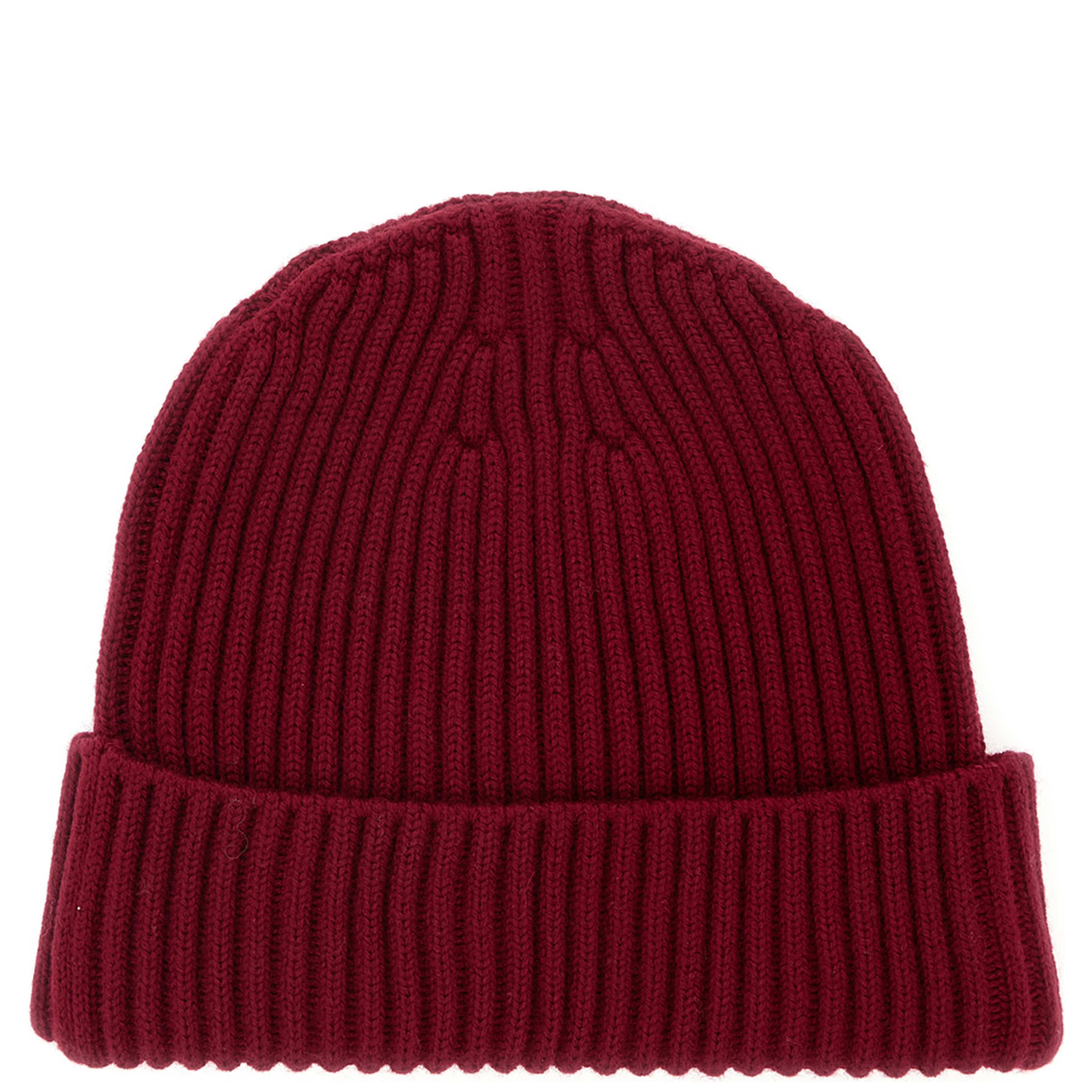 Red Beanie with Ribbed Design and Logo Patch on Front in Wool Boy