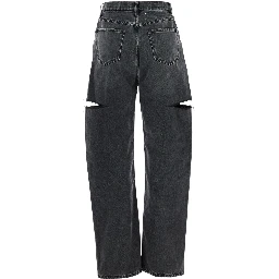 Five-pocket design Ripped Black Cotton Denim Jeans Woman