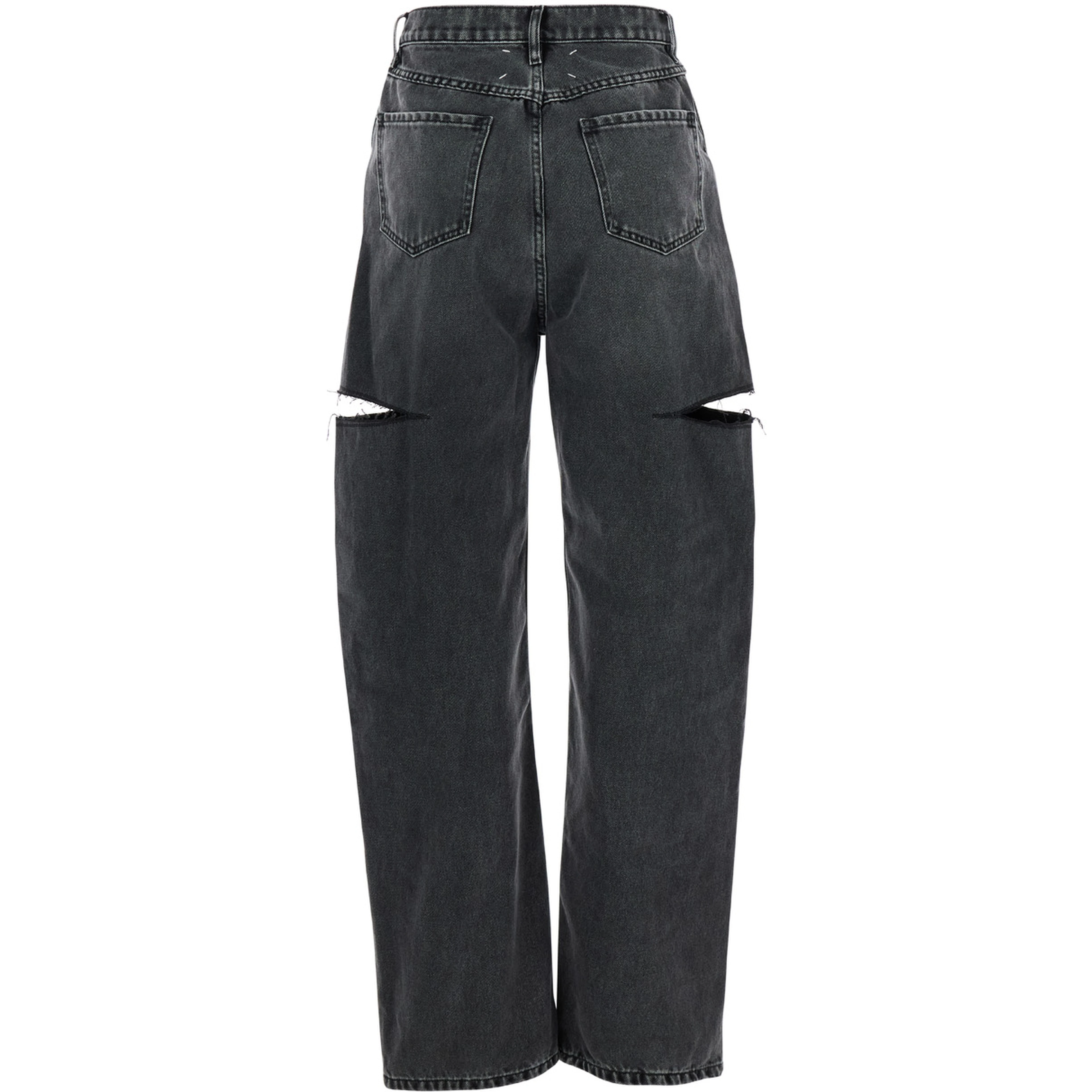 Five-pocket design Ripped Black Cotton Denim Jeans Woman
