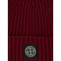 Red Beanie with Ribbed Design and Logo Patch on Front in Wool Boy