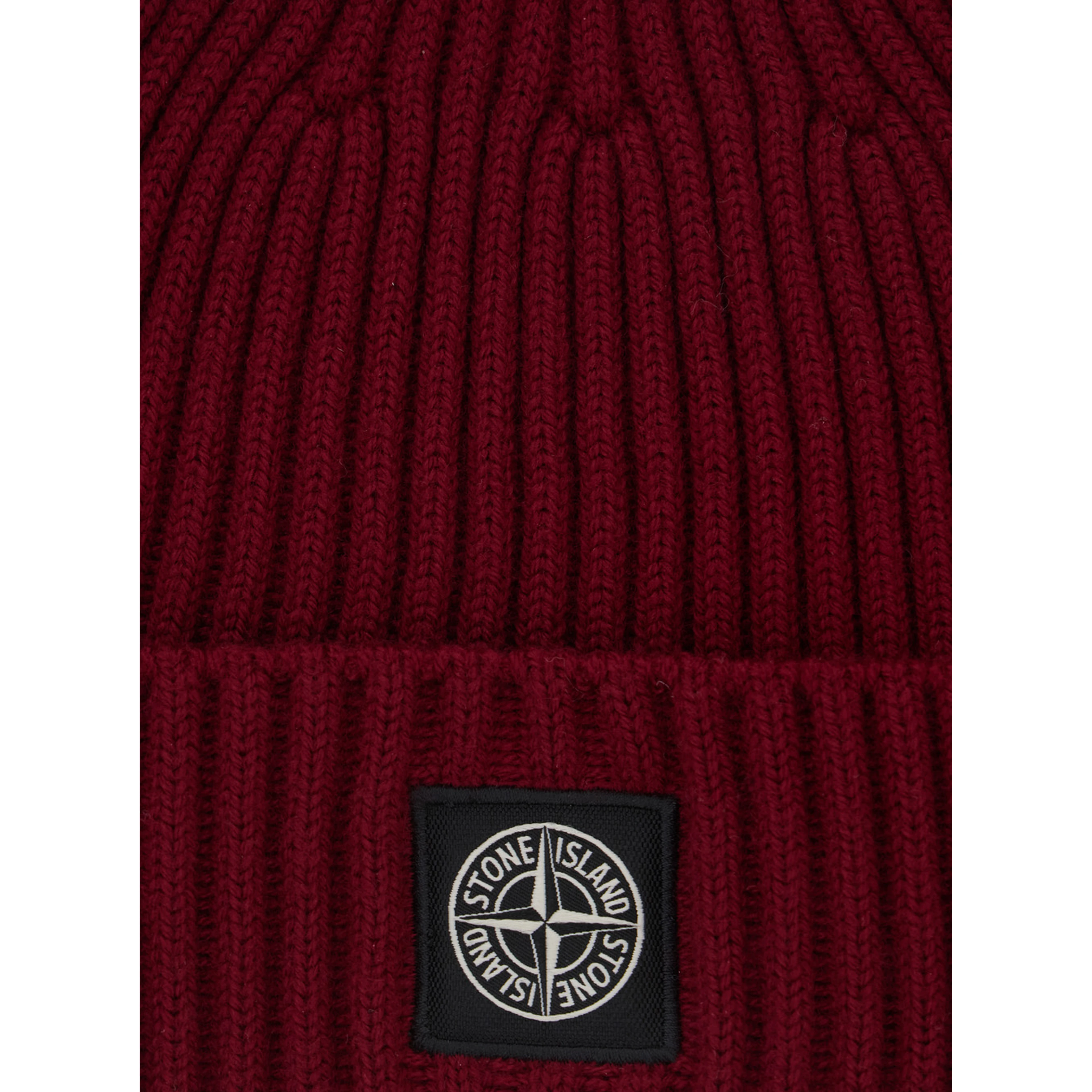 Red Beanie with Ribbed Design and Logo Patch on Front in Wool Boy