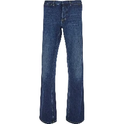 Blue Low-rise Jeans with Web Stripe on the Side and Flared Leg in Denim for Men
