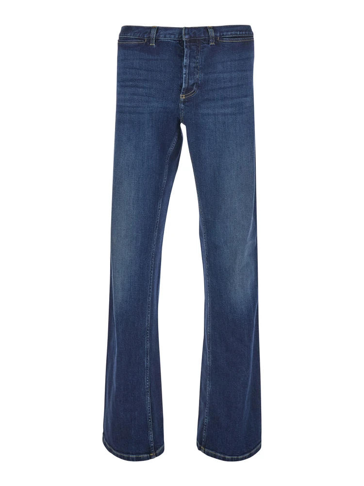 Blue Low-rise Jeans with Web Stripe on the Side and Flared Leg in Denim for Men