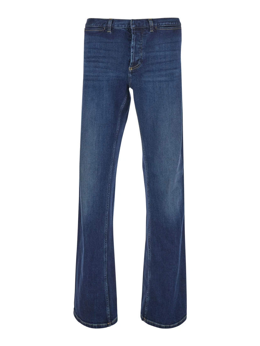 Blue Low-rise Jeans with Web Stripe on the Side and Flared Leg in Denim for Men