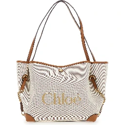 Clover Brown Tote Bag with Logo Lettering on the Front and Magnetic Closure in Cotton for Women