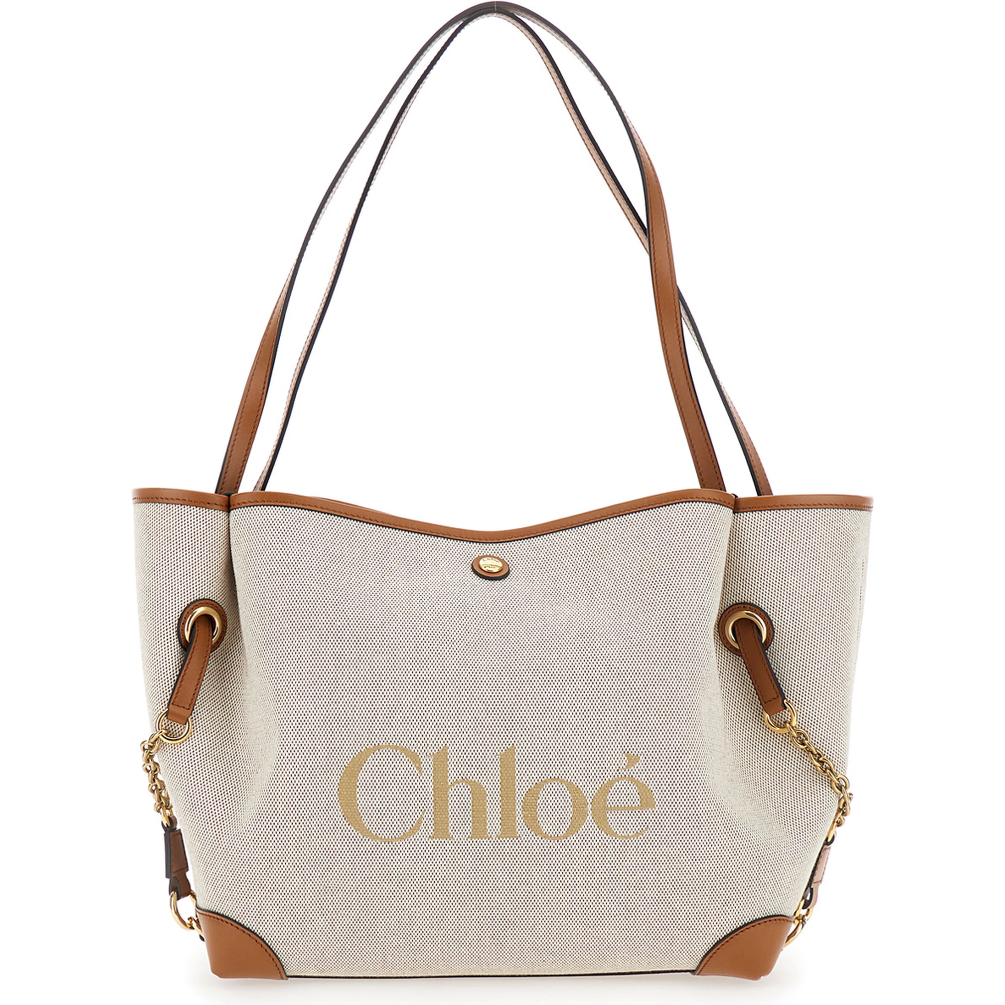 Clover Brown Tote Bag with Logo Lettering on the Front and Magnetic Closure in Cotton for Women