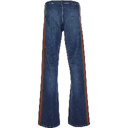 Blue Low-rise Jeans with Web Stripe on the Side and Flared Leg in Denim for Men