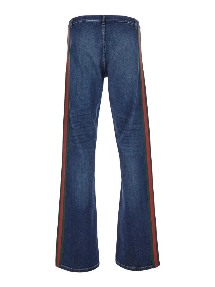 Blue Low-rise Jeans with Web Stripe on the Side and Flared Leg in Denim for Men alternative