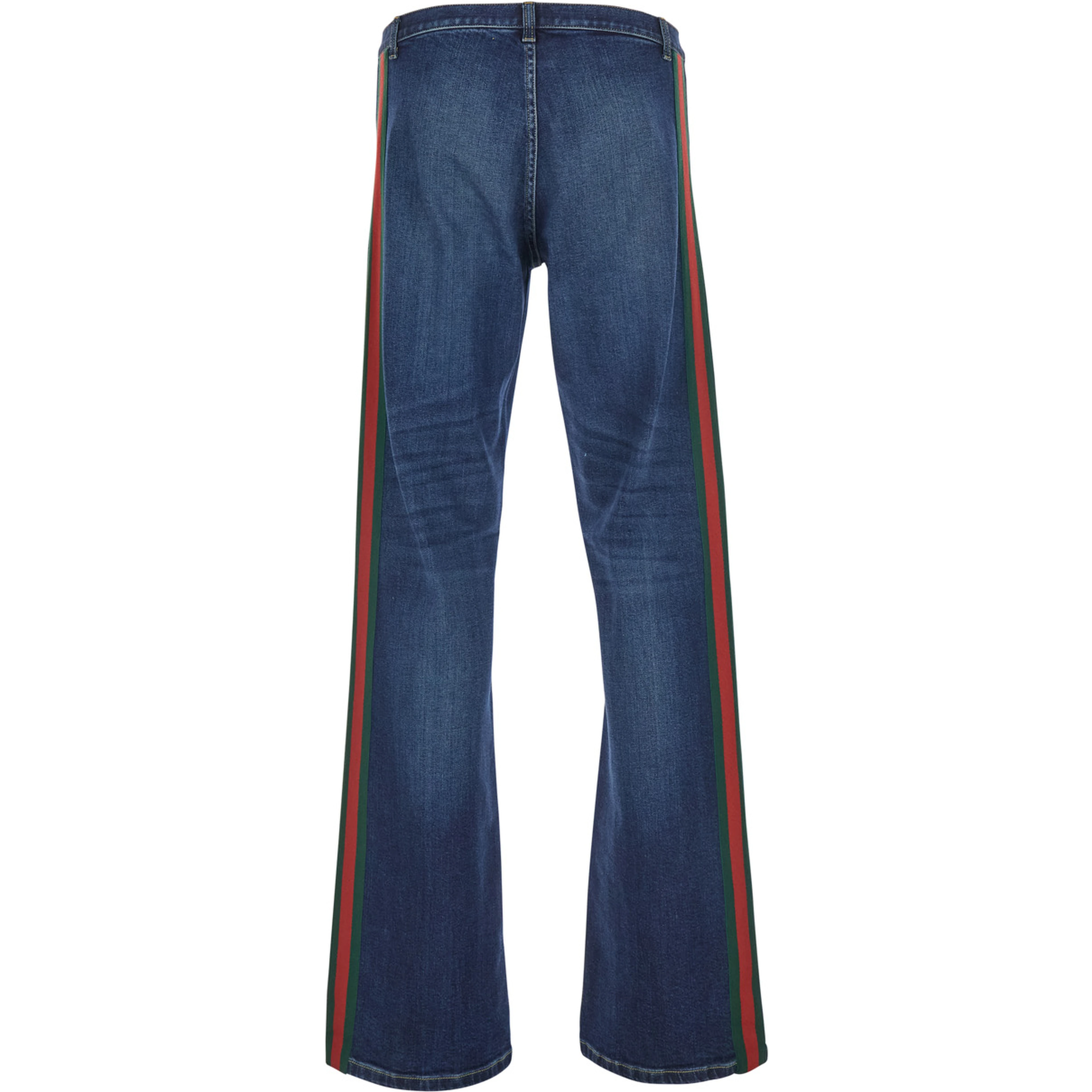Blue Low-rise Jeans with Web Stripe on the Side and Flared Leg in Denim for Men