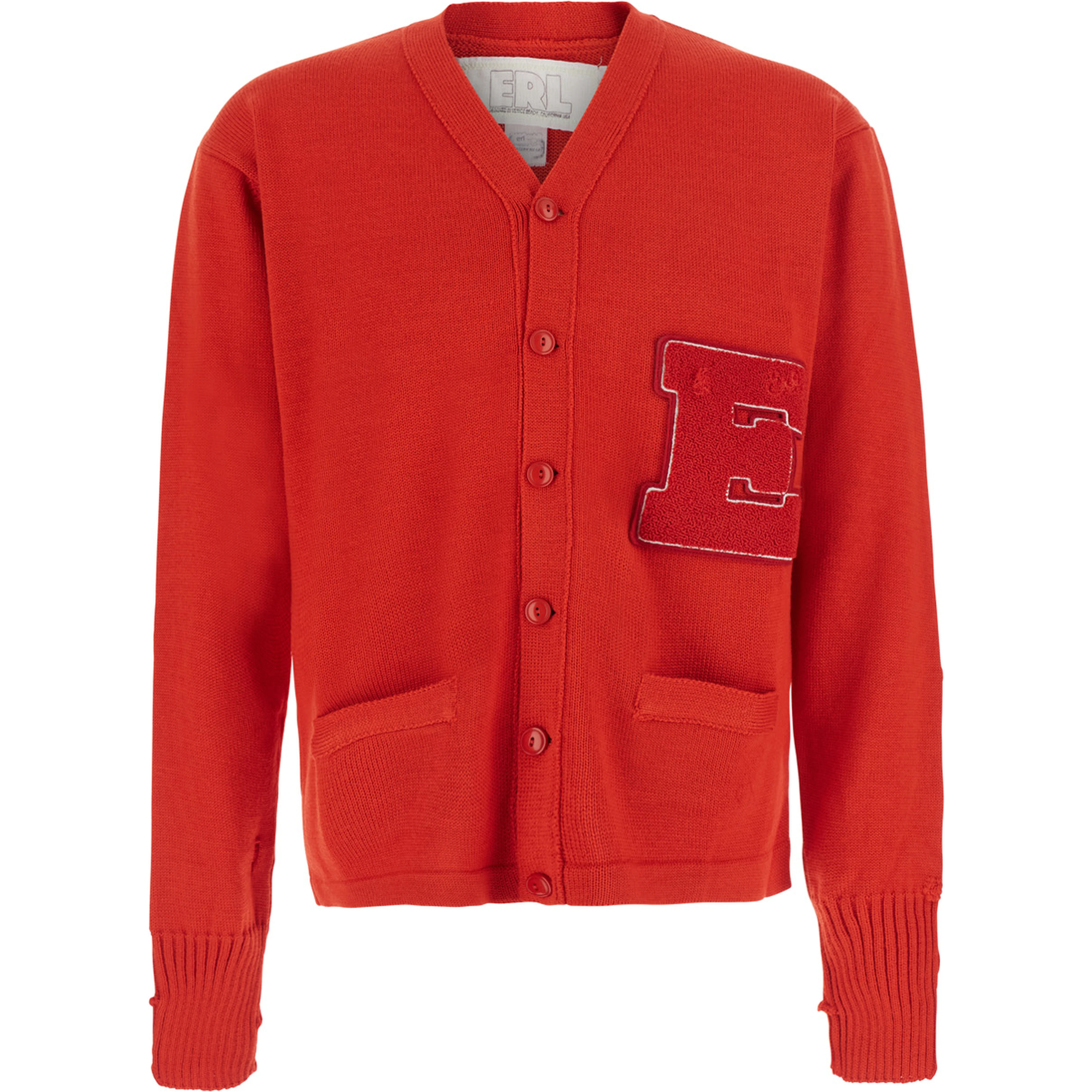 UNISEX ERL SCRIPT CARDIGAN KNIT with V-neck and long sleeves. In knit. Color violet. Unisex
