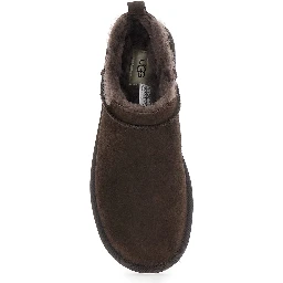 Classic Micro Brown ankle boots with logo patch on the back in suede for women