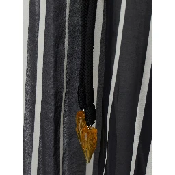 Black and White Caftan with waist belt and striped motif in silk for women