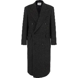 Dark brown Double-breasted coat with Peak revers in wool and cashmere for men
