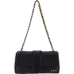 LE BAMBINO CHAINE is a crossbody bag in black lamb leather with unisex metallic details