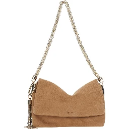 Callie Beige Mini Bag with Chain Strap and Logo on Front in Suede women
