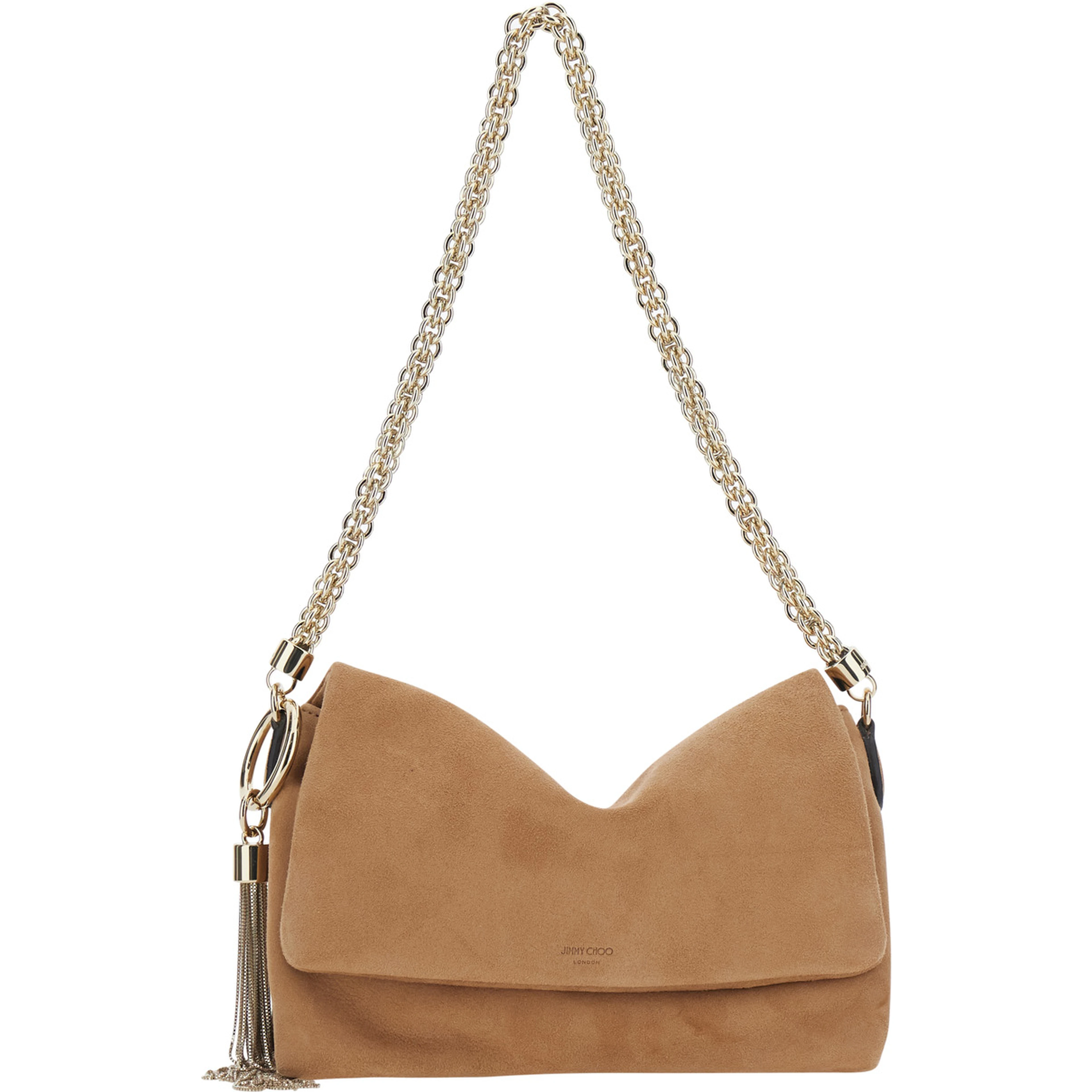 Callie Beige Mini Bag with Chain Strap and Logo on Front in Suede women