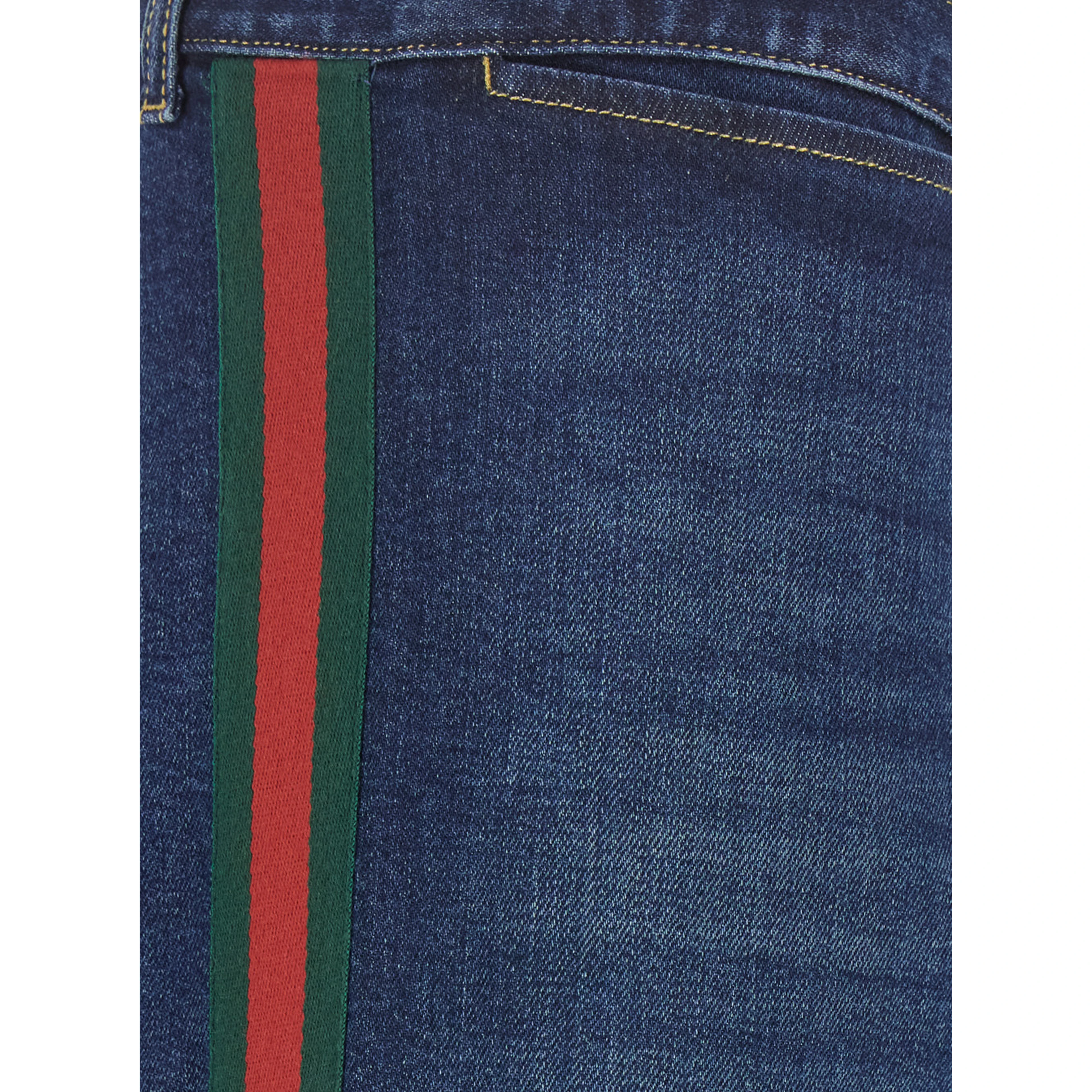 Blue Low-rise Jeans with Web Stripe on the Side and Flared Leg in Denim for Men