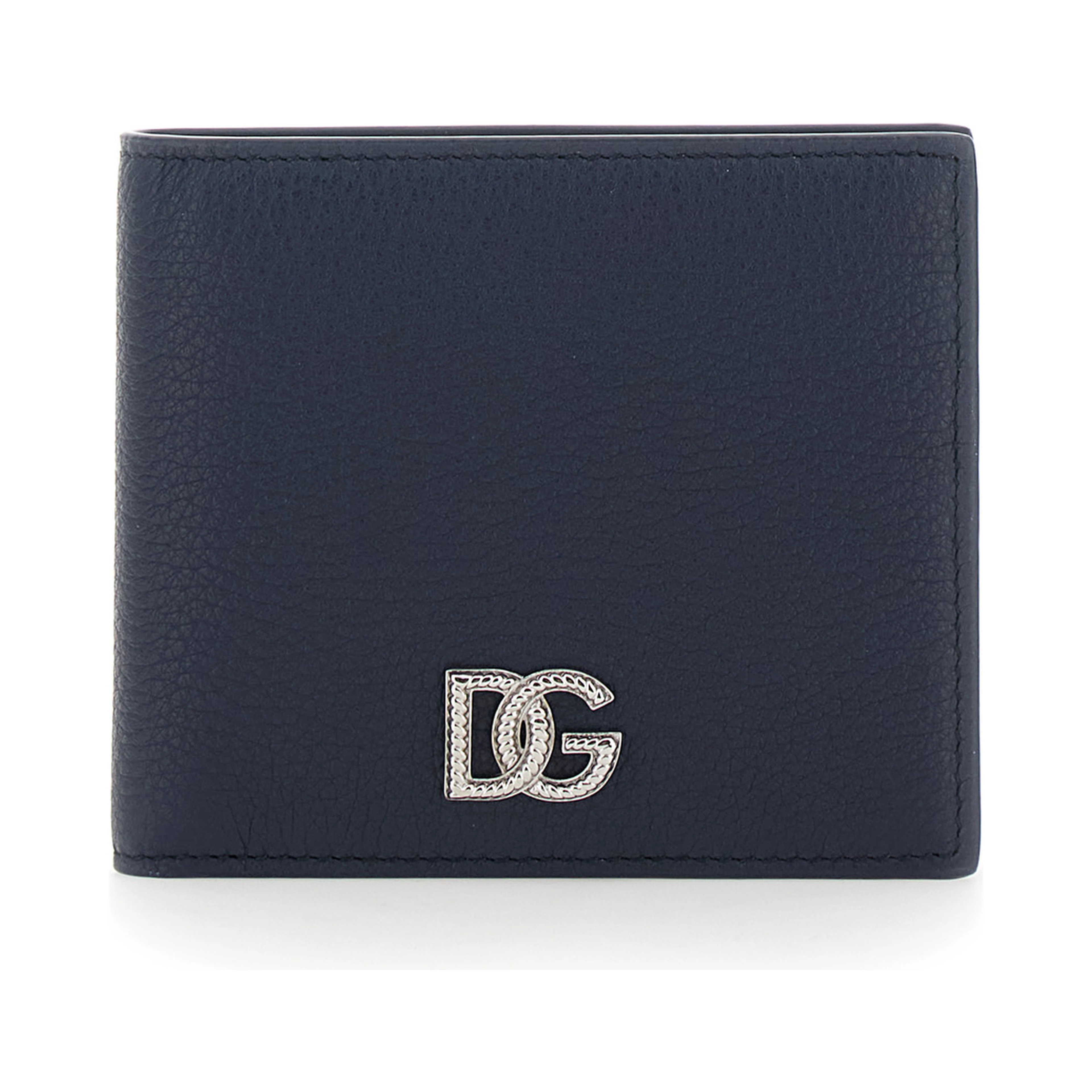 Blue Bi-Fold Wallet with Logo Plate on the Front in Leather for Men