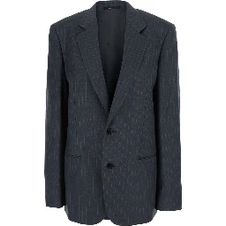 Grey Single-breasted jacket with notched revers and pinstripe motif in wool for women