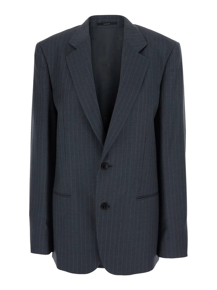 Grey Single-breasted jacket with notched revers and pinstripe motif in wool for women